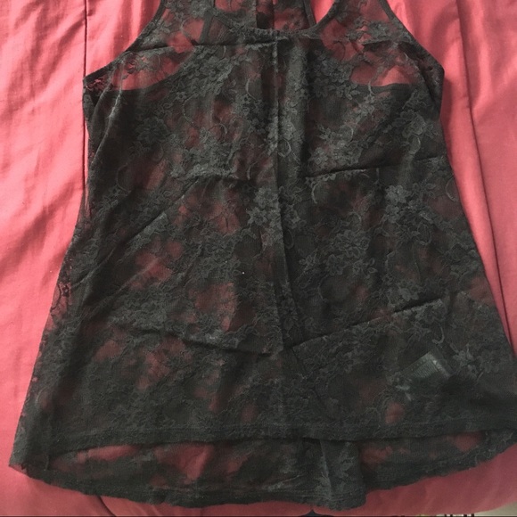 Black Lace Overlay Tank Top - Picture 2 of 4